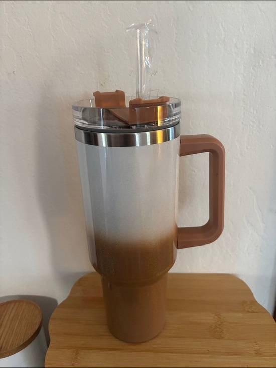 Other - Travel Tumbler Mug with Handle and Straw - Brown Ombre